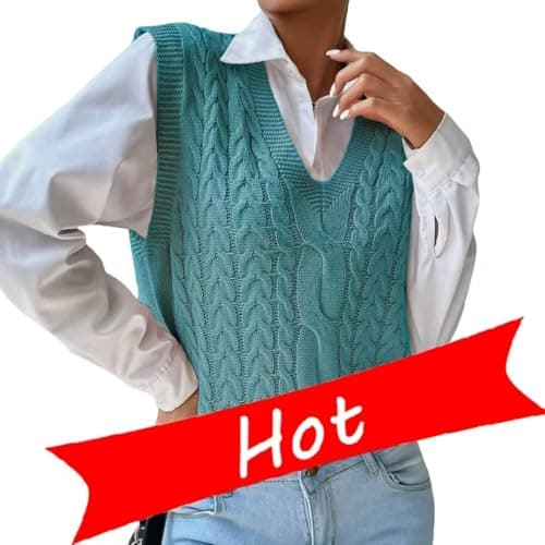 RefindWin Women's Casual V-Neck Cable Knit Sweater Vest