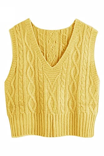 Aoysky Women's V-Neck Cable Knit Sweater Vest Solid Color Sleeveless Top