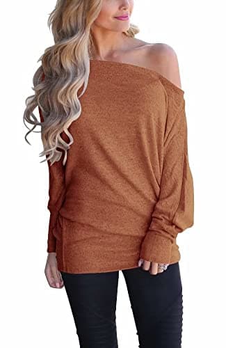 Lacozy Women's Off Shoulder Oversized Long Sleeve Knit Pullover