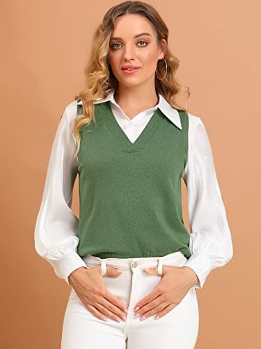 Women's V Neck Sleeveless Knit Pullover Vest Top