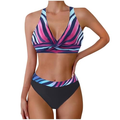 Cethrio Plus Size Vintage Printed Tummy Control Bikini Set