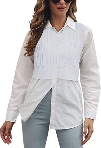 Lailezou Women's Solid Color Argyle Knit V-Neck Sleeveless Crop Vest