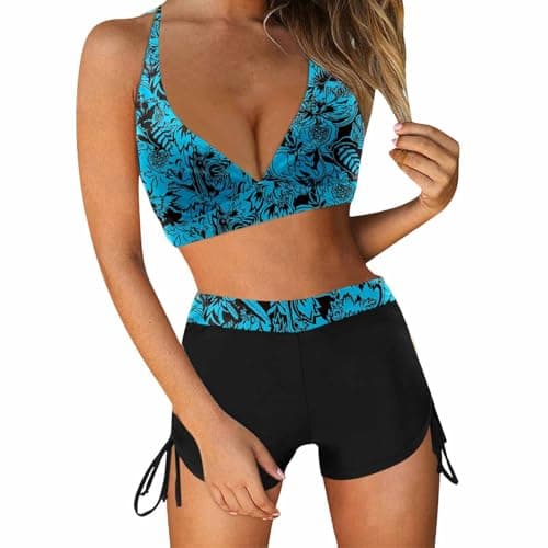 Cethrio Vintage Printed Plus Size Tankini and Boyshorts