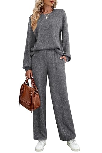 WIHOLL Women's Long Sleeve Sweatsuit Set Wide Leg Pants Outfit