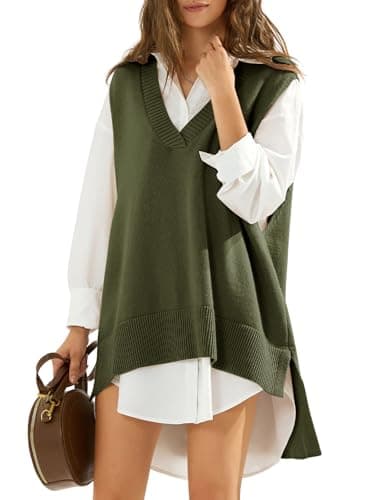 EXLURA Women's Oversized Knit Sweater Vest - Casual V Neck Tunic for Fall/Winter 2024