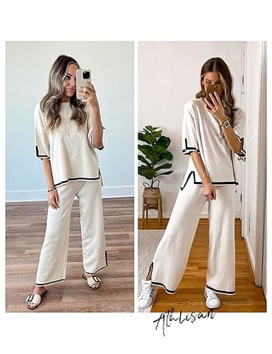 Athlisan Women's Knit Sweater Set with Wide Leg Pants