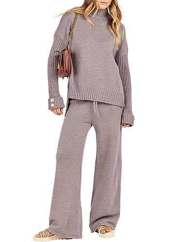ANRABESS Women's 2-Piece 2024 Fashion Long Sleeve Knit Sweater & Wide Leg Pant Loungewear