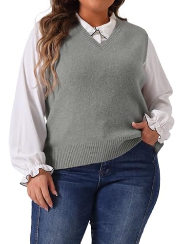 Plus Size Agnes Orinda Women's V-Neck Knit Sweater Vest
