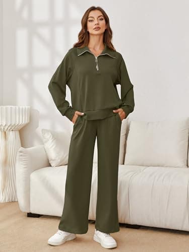 Glamaker Women's Oversized Half Zip Sweatshirt & Wide Leg Pants Set