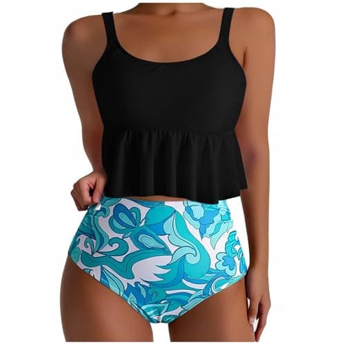 Yxzogd Women's 2025 Summer Ruffle Tankini Bikini Set Floral Swim Suit
