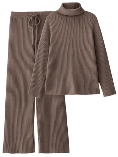 LILLUSORY Women's Cozy Turtleneck Sweater & Wide Leg Pants Set