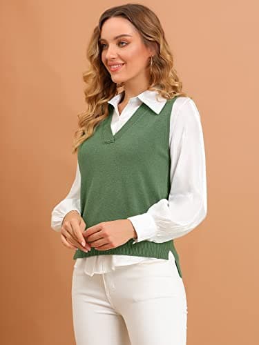 Women's V Neck Sleeveless Knit Pullover Vest Top