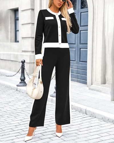 PRETTYGARDEN Women's Long Sleeve Cardigan & Wide Leg Pant Sets