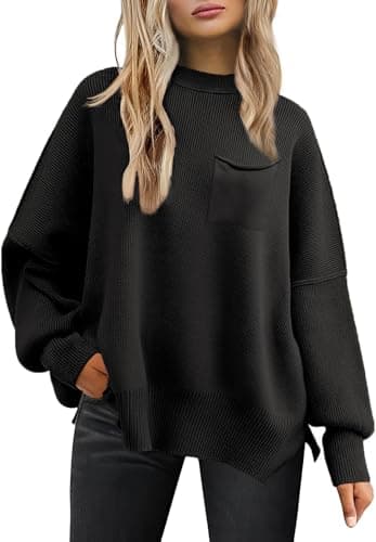 Women's Oversized 2025 Crewneck Ribbed Knit Batwing Sweater Tops