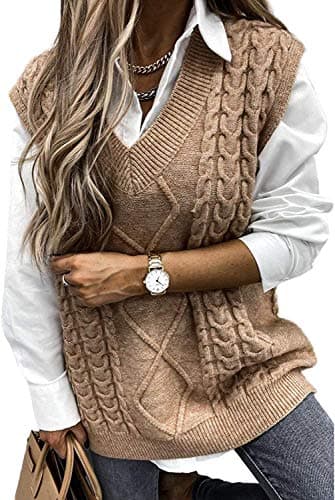 Yousify Women's Cable Knit Oversize Sleeveless Sweater Vest