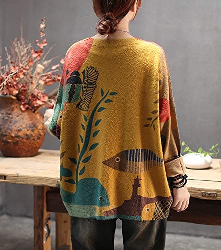 YESNO Women's Oversized Christmas Sweater with Graphic Print Casual Loose Knit Top S01