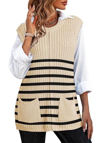 2024 Pink Queen Oversized Crewneck Knit Sweater Vest with Pockets