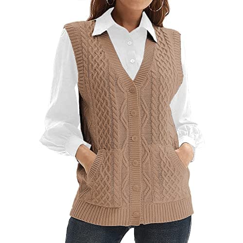 NIUBIA Women's V-Neck Knit Sleeveless Cardigan Sweater with Pocket