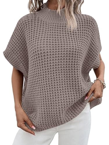 Oversized Batwing Sleeve Sweater for Women: Mock Neck, Sleeveless - Summer/Fall 2024