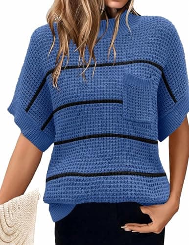 Zeagoo 2024 Women's Oversized Ribbed Knit Sweater Vest - Mock Neck, Batwing Short Sleeve, Fall Pullover (S-XXL)