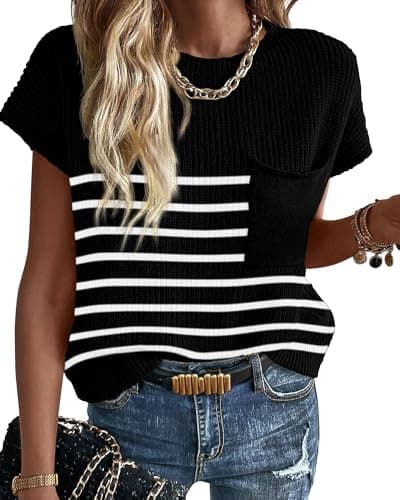 KIRUNDO Women's Trends Short Sleeve Sweater Vest Cotton Knit