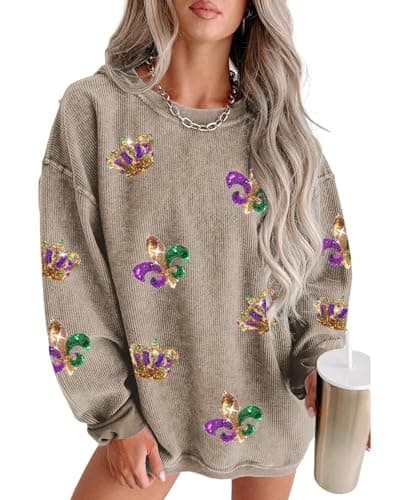 SELINK Women's Oversized Corduroy Sweatshirt Casual Long Sleeve Pullover Tops