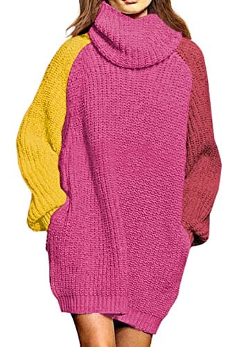 Pink Queen Women's Oversize Turtleneck Long Pullover Sweater Dress