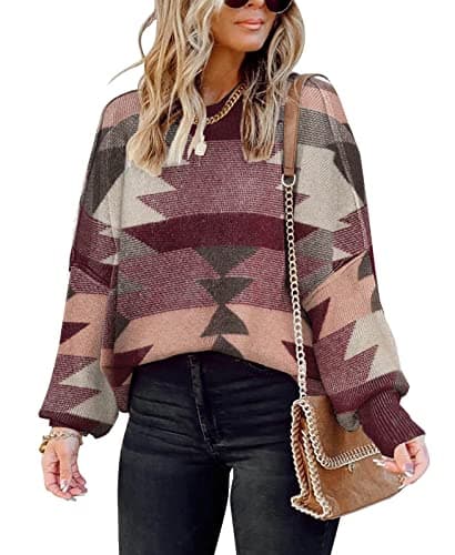 SAUKOLE Women's Oversized Batwing Sleeve Crewneck Knit Sweater