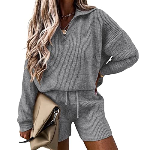 PRETTYGARDEN Women's 2-Piece Knit Pullover Sweater and Shorts Tracksuit Set