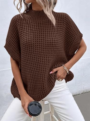 Oversized Batwing Sleeve Sweater for Women: Mock Neck, Sleeveless - Summer/Fall 2024
