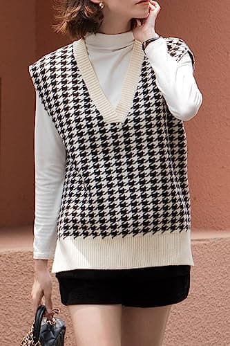 LANYO Women's Oversized V-Neck Chunky Knit Vest Tops