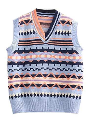 Futurino Women's Solid Color Low V Neck Knitted Sweater Vest Tops