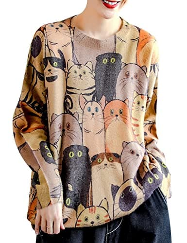 YESNO Women's Oversized Christmas Sweater with Graphic Print Casual Loose Knit Top S01