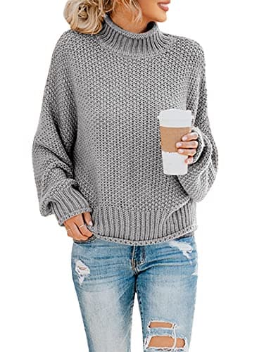 Saodimallsu Womens Oversized Batwing Turtleneck Knit Sweater