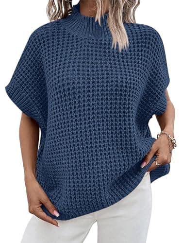 Oversized Batwing Sleeve Sweater for Women: Mock Neck, Sleeveless - Summer/Fall 2024