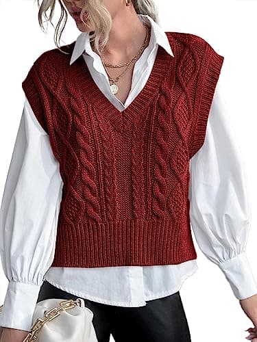 Jumppmile Women's V-Neck Sleeveless Pullover Crop Sweater Vest