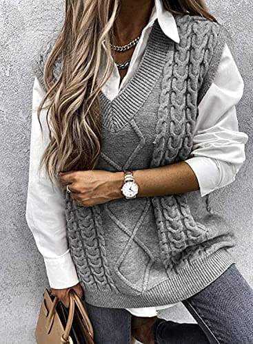 Yousify Women's Cable Knit Oversize Sleeveless Sweater Vest