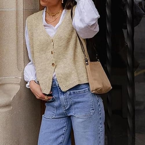 Women's XBTCLXEBCO V-Neck Sleeveless Knit Cardigan Vest