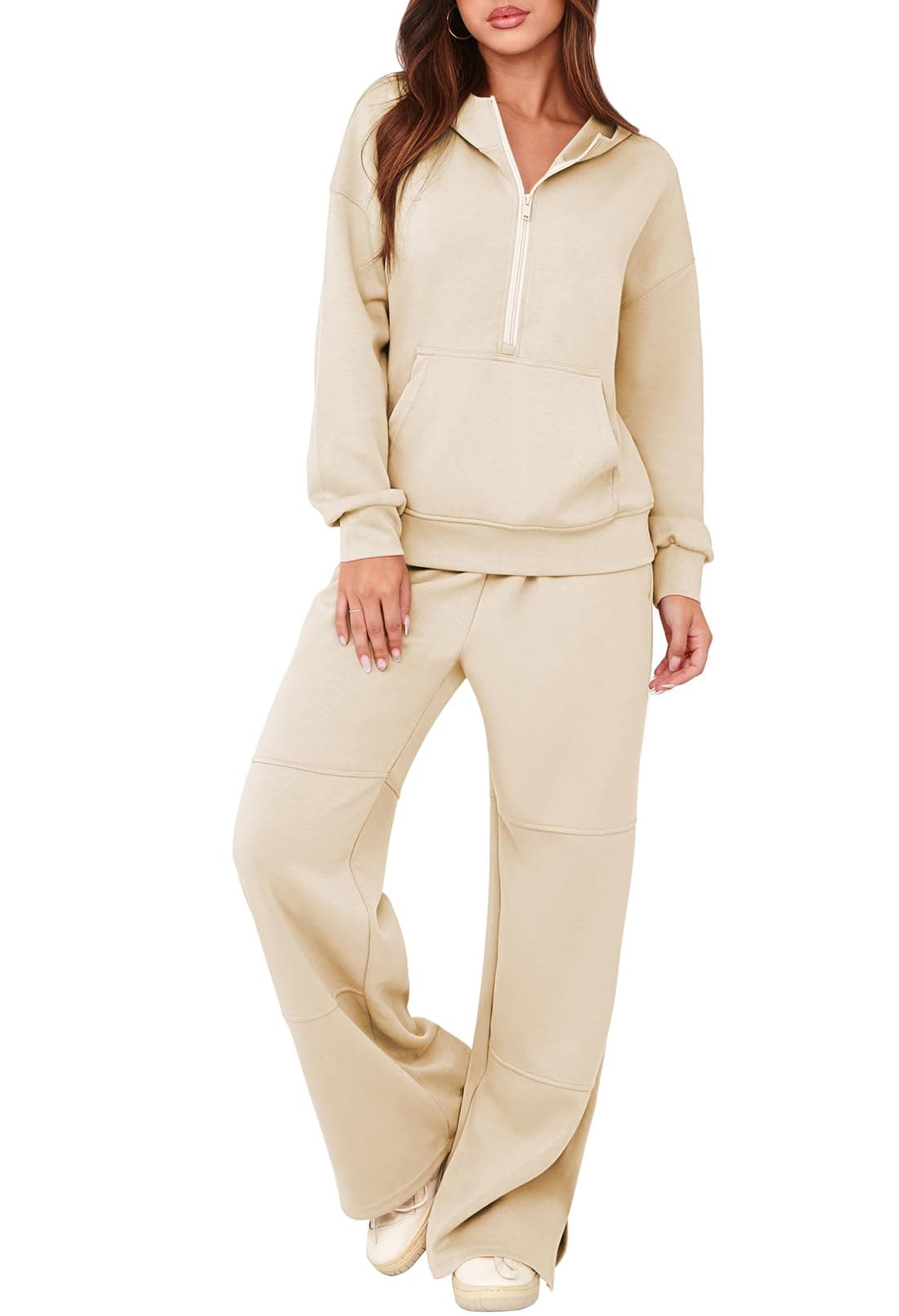 Pink Queen Women's Lounge Outfits Half Zip Hoodie & Sweatpants