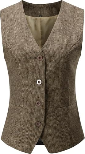 V VOCNI Women's Lined 4-Button V-Neck Dress Suit Vest