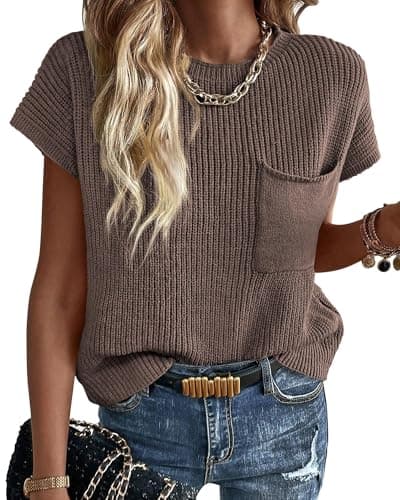 KIRUNDO Women's Trends Short Sleeve Sweater Vest Cotton Knit