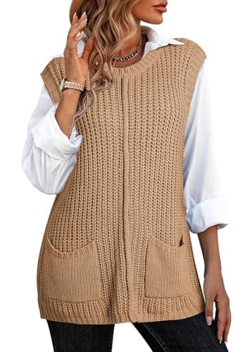 2024 Pink Queen Oversized Crewneck Knit Sweater Vest with Pockets