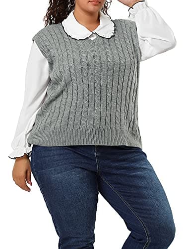 Agnes Orinda Women's Plus Size V-Neck Cable Knit Sweater Vest