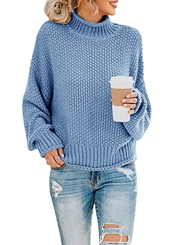 Saodimallsu Womens Oversized Batwing Turtleneck Knit Sweater