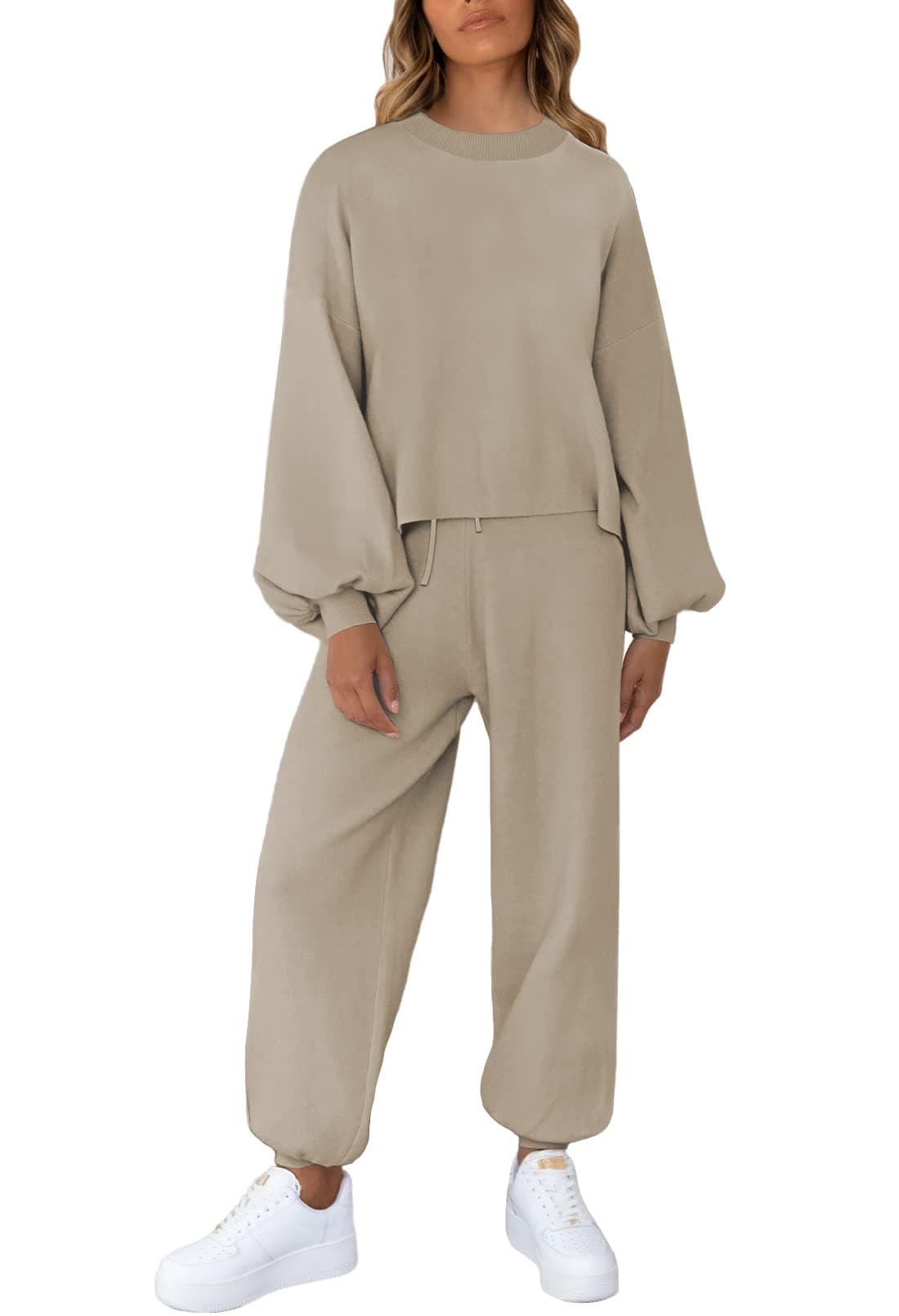 Casual Knit Pullover Sweater Pajamas Lounge Set for Viottiset Women