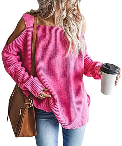 MaQiYa Women's Oversized Batwing Knit Sweater Tops