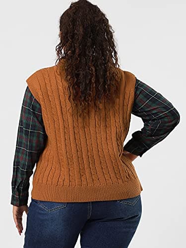 Agnes Orinda Women's Plus Size V-Neck Cable Knit Sweater Vest