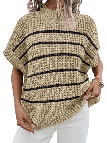 Oversized Batwing Sleeve Sweater for Women: Mock Neck, Sleeveless - Summer/Fall 2024