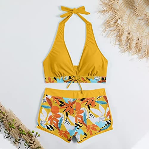 Maidsgop Women's High Waist Tankini Swimsuit Printed Bikini Set Comfortable Padded Bras
