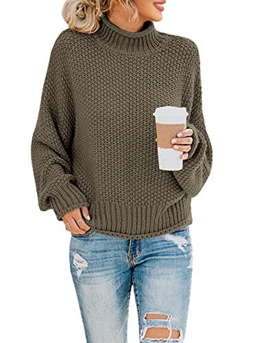 Saodimallsu Womens Oversized Batwing Turtleneck Knit Sweater